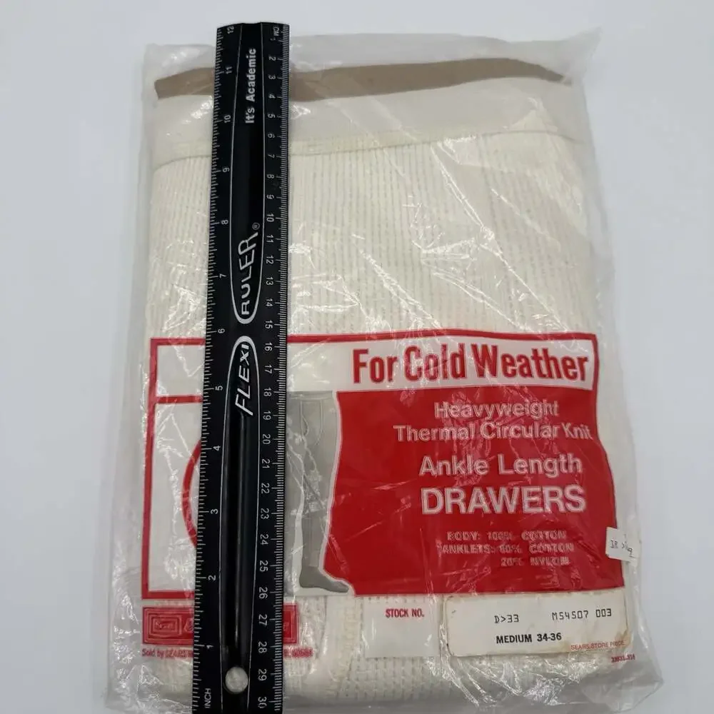 Vintage Sears Heavyweight Thermal Circular Knit Ankle Length Drawers MEDIUM NIP